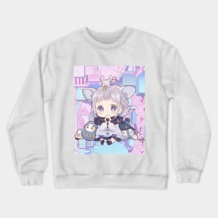 An Anime Girl with a Mouse on her Head Crewneck Sweatshirt